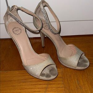 Glittering Gold Heels with Rhinestone Strap